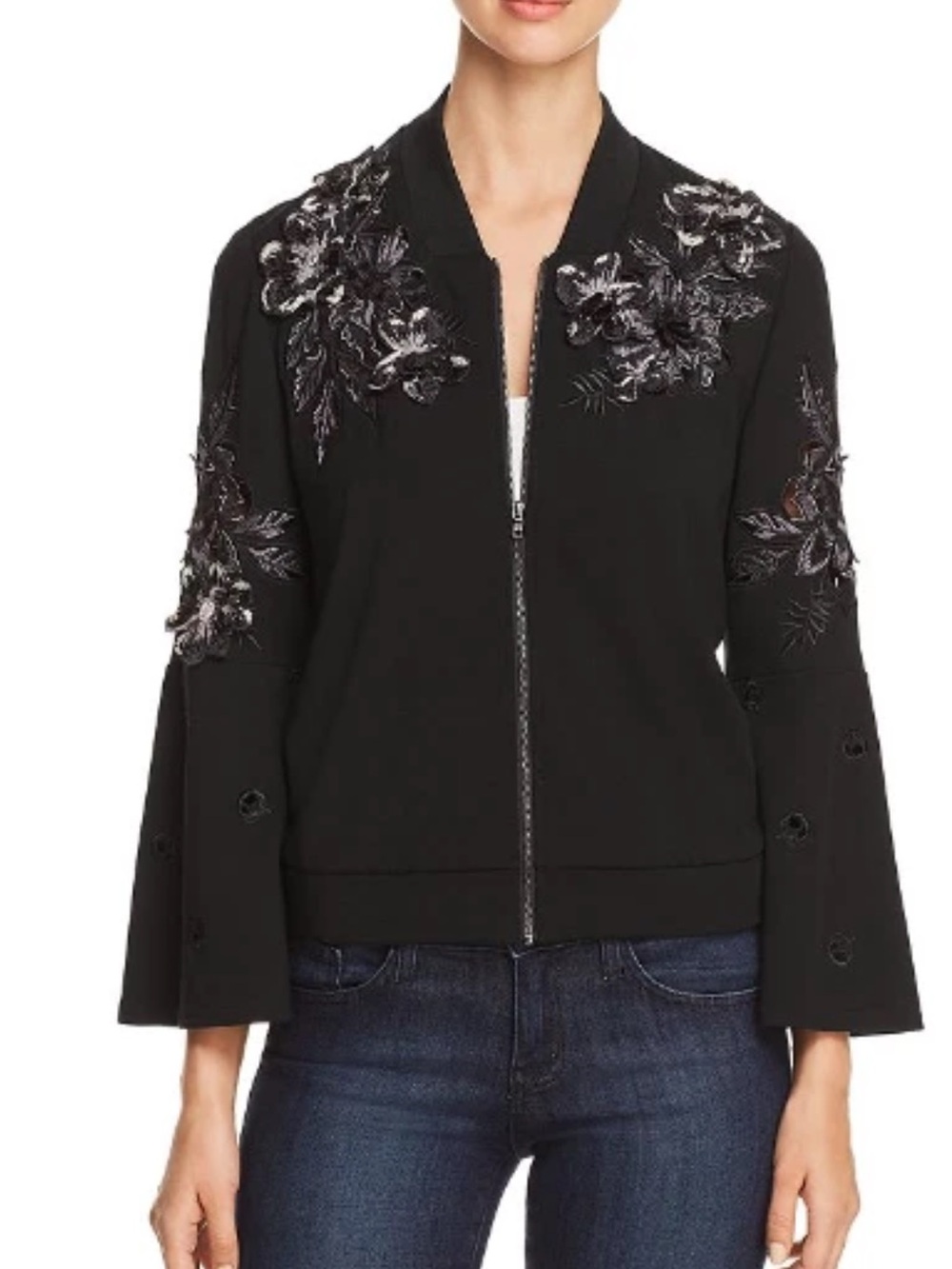 Kobi Halperin Black Colie Embellished Bell Sleeve Full-Zip Jacket sz M NWT